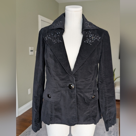 Christina Jackets & Blazers - V Cristina Women's Black Velvet Blazer Sequin Lapels Y2K Size L